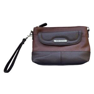 Stone Mountain Pebbled Leather Crossbody Brown Wristlet Clutch Shoulder Bag NEW